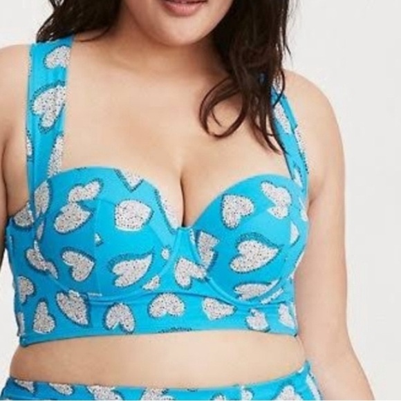 Torrid Blue With White Hearts Print Halter Bikini Top - Picture 4 of 8